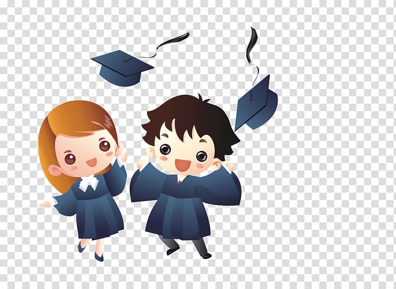 girl and boy graduates sticker, Creative People,student,Cartoon transparent background PNG clipart