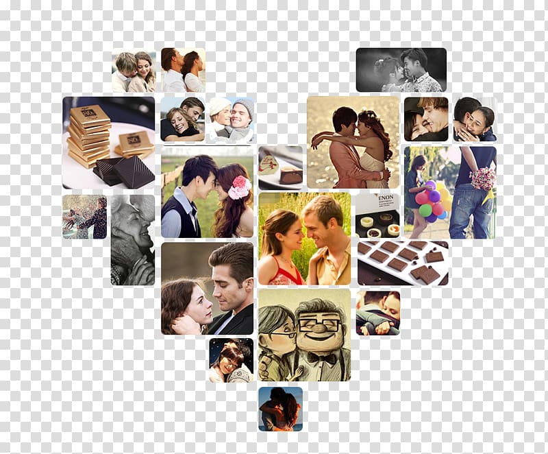heart-shaped collage of couples, Collage Chocolate Snack, Heart-shaped album material transparent background PNG clipart