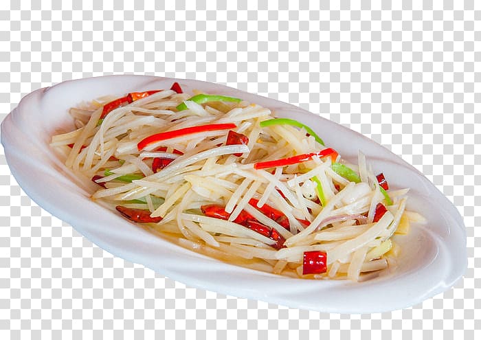 Chow mein Chinese noodles Green papaya salad Thai cuisine Potato, Dual pepper potato transparent background PNG clipart