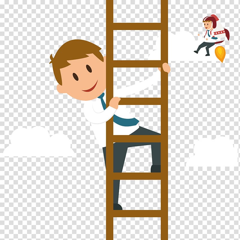 Cartoon Businessperson Graphic design Illustration, Man climb the ladder transparent background PNG clipart