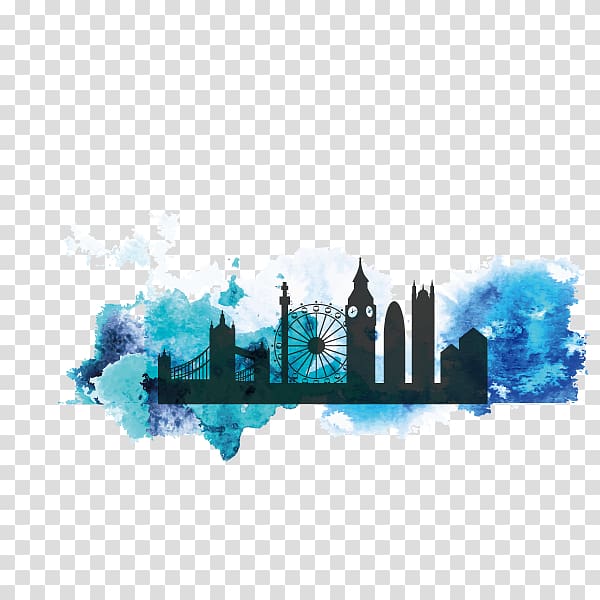London silhouette artwork, City of London Silhouette Watercolor painting, London,city ​​building,watercolor transparent background PNG clipart