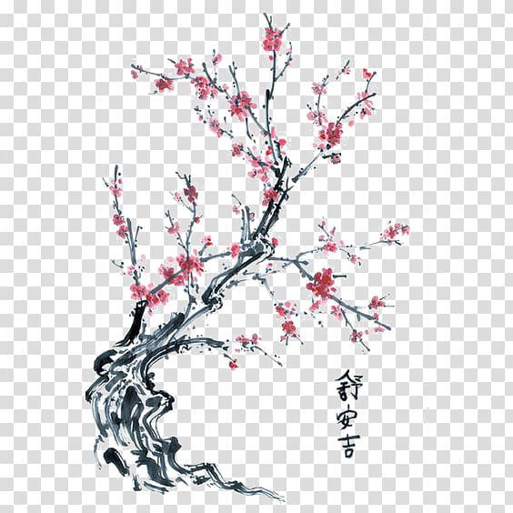 pink petaled flowers illustration, Drawing Cherry blossom Tree, Plum Tree transparent background PNG clipart