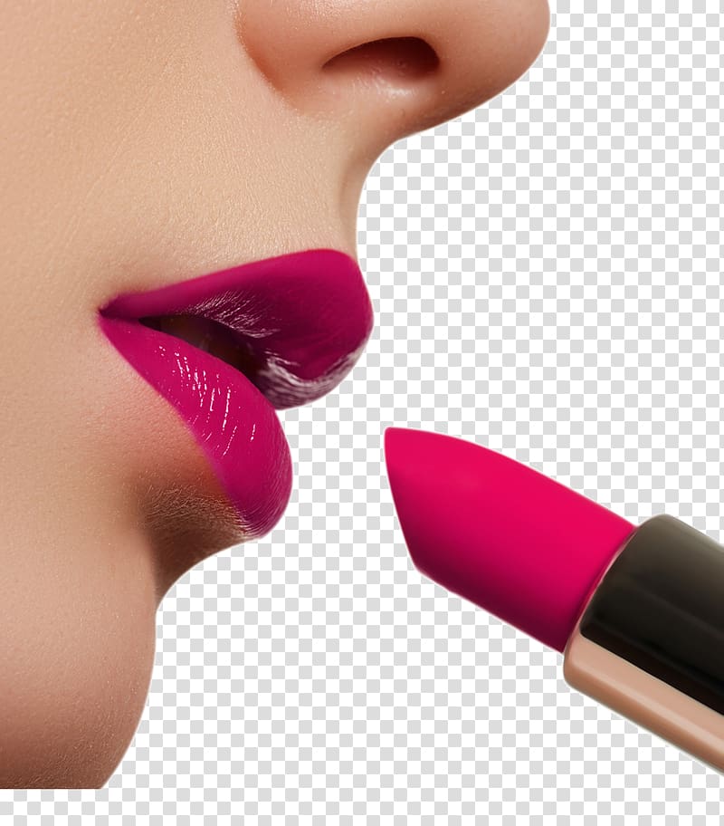 woman applying pink lipstick, Lip balm Lipstick Cosmetics Lip gloss, Beauty lips close-up details transparent background PNG clipart