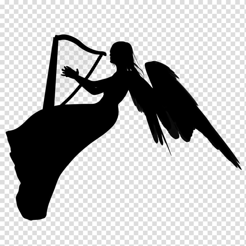 Black Silhouette Character White , angel harp transparent background PNG clipart