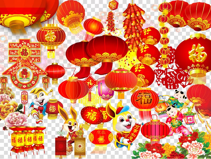 Lantern Red Chinese New Year, Chinese New Year red lanterns wind material transparent background PNG clipart