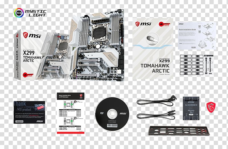 LGA 2066 MSI X299 TOMAHAWK ARCTIC Intel X299 ATX Motherboard Mainboard MSI X299 base Intel 2066 Form factor, Computer transparent background PNG clipart