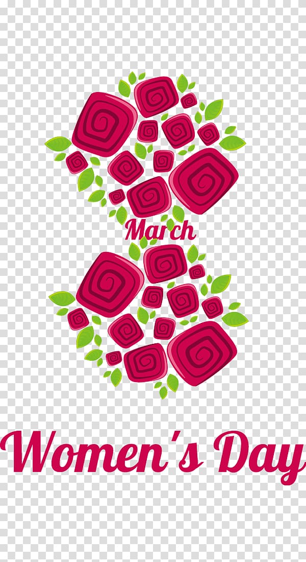 International Womens Day March 8, March 8 Women\'s Day Rose red decoration pattern transparent background PNG clipart