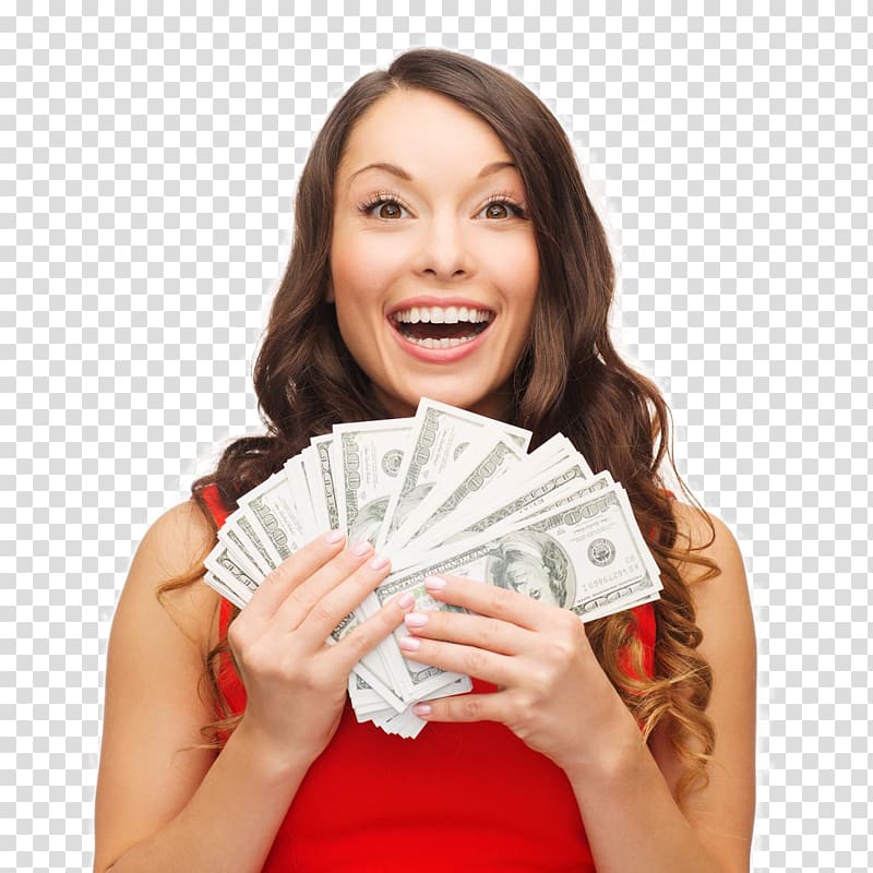 woman in red top holding fan of money, Money Loan Pawnbroker Woman, Banknotes and business people transparent background PNG clipart