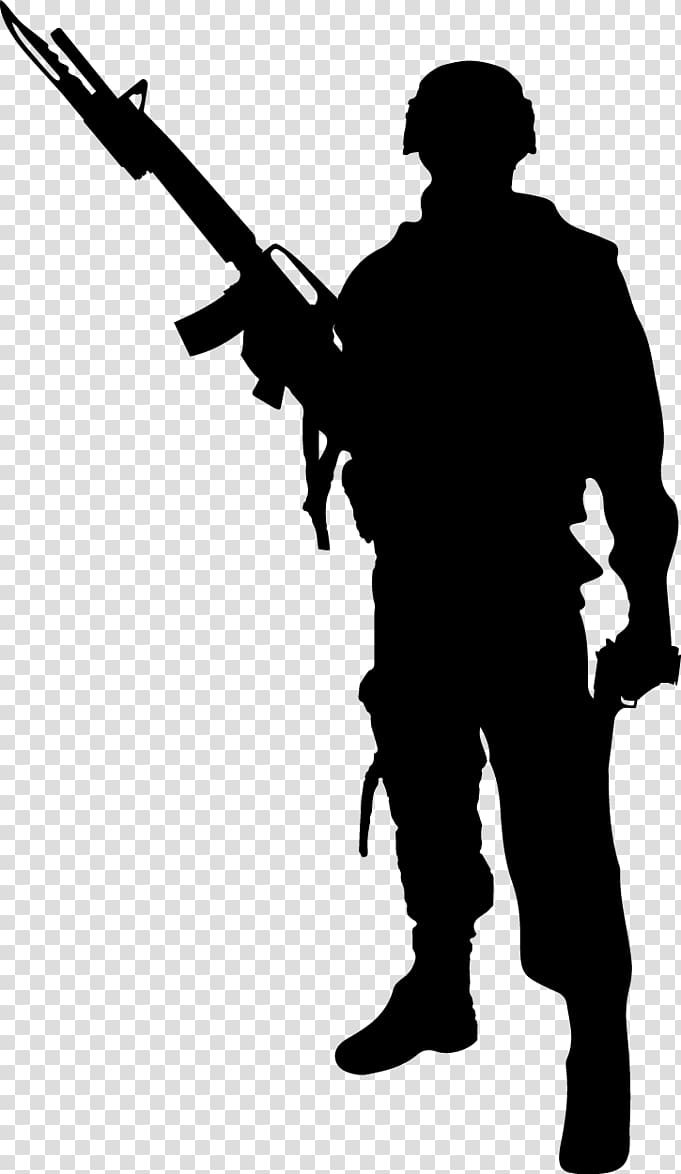of man holding rifle stencil illustration, Soldier Silhouette , soldiers transparent background PNG clipart