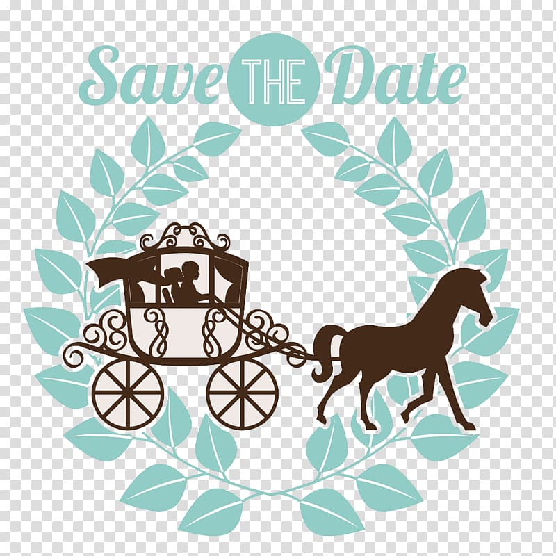 carriage illustration with text overlay, Wedding invitation Illustration, Save,THE,Date wedding card design transparent background PNG clipart