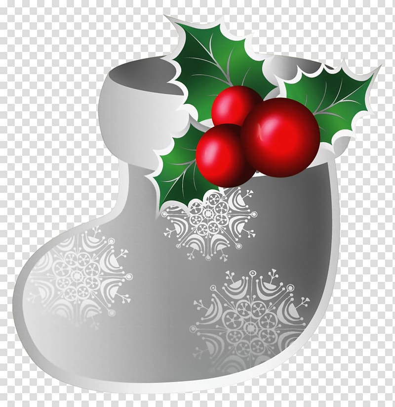 gray Christmas sock illustration, Christmas ornament , Christmas Silver Stoking transparent background PNG clipart