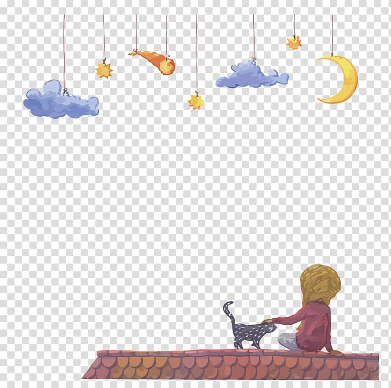 Cartoon Cloud, the roof of the night watching the child transparent background PNG clipart