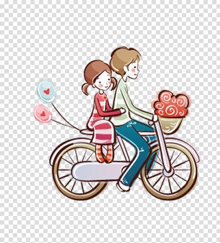 Bicycle Valentines Day, Tanabata couple cartoon poster transparent background PNG clipart