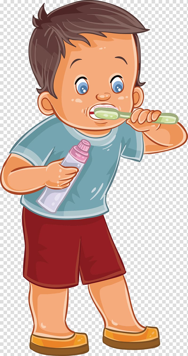 Tooth brushing Illustration, The boy who brush his teeth by himself transparent background PNG clipart