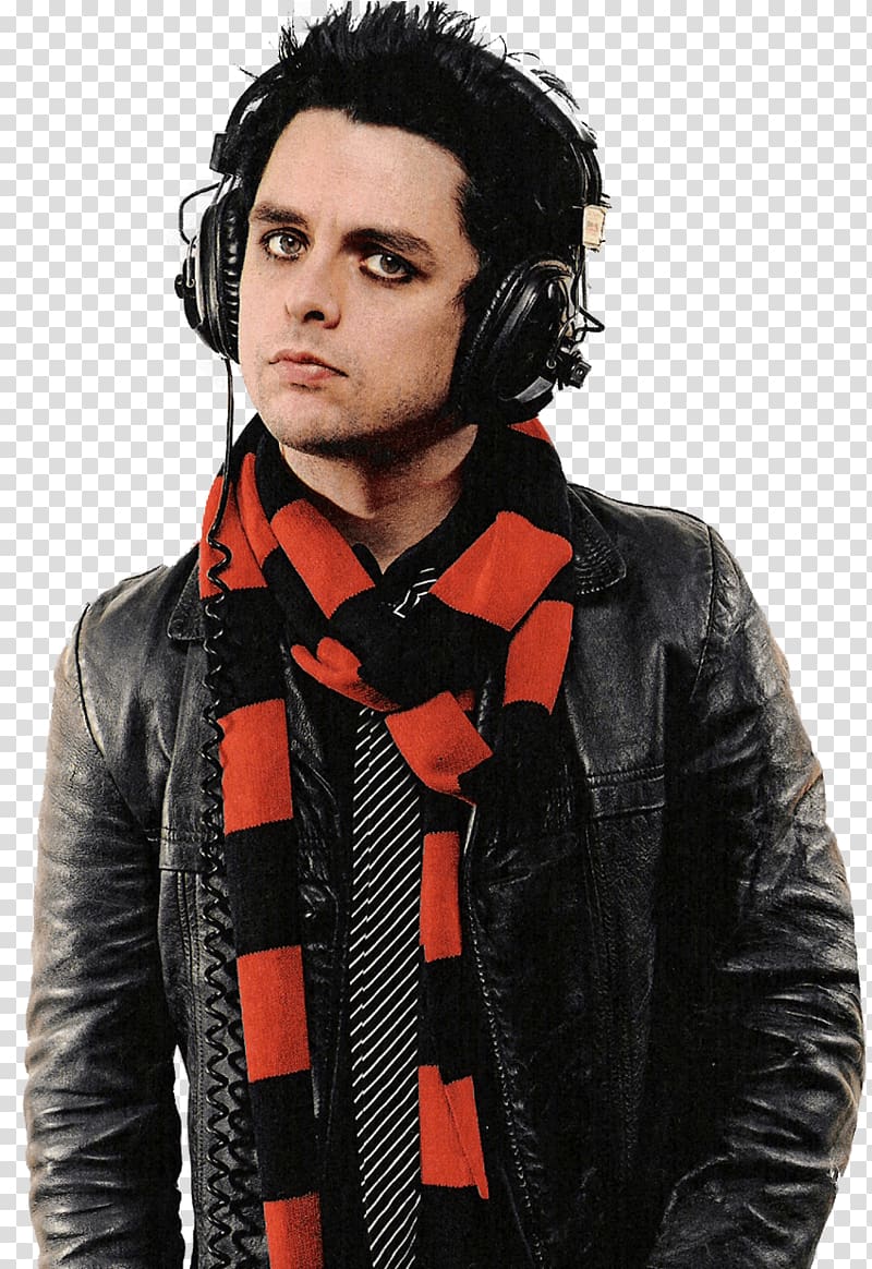 man wearing headphones and black and red scarf, Billie Joe Amstrong Headphones transparent background PNG clipart