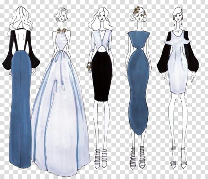 Fashion illustration Fashion design Illustration, Women\'s dress design manuscript transparent background PNG clipart