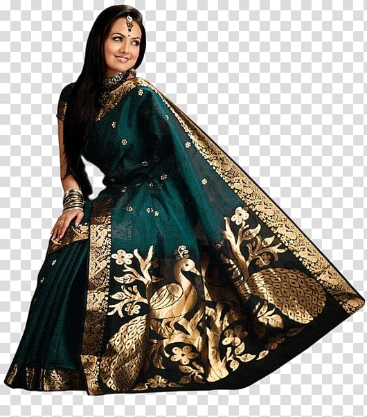 Free: Women's orange and black sari dress, Hina Khan Wedding sari Georgette  Lehenga-style saree, clearance sale. transparent background PNG clipart 