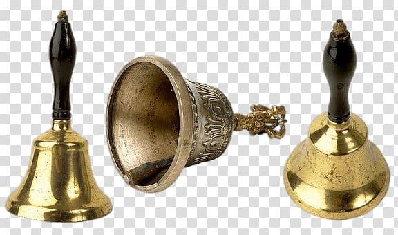 three gold hand bells, Bells Trio transparent background PNG clipart