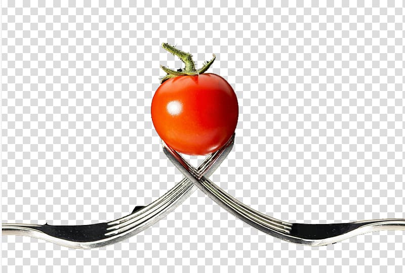Tomato juice Fruit Fork Vegetable, Tomato on the knife and fork transparent background PNG clipart