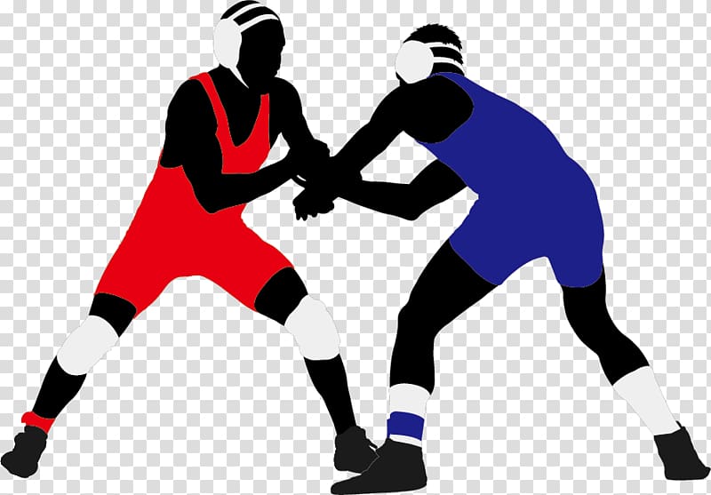 two man wearing blue and red art, Wrestling Silhouette Illustration, Wrestling transparent background PNG clipart