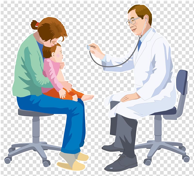 pediatric doctor sitting on chair with patient illustration, Physician , hand-painted wind doctor to baby auscultation transparent background PNG clipart