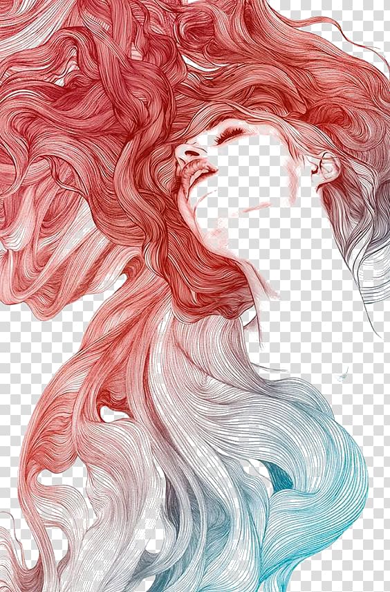 Madrid Drawing Illustrator Art Illustration, Long-haired girl, red and teal smoke transparent background PNG clipart