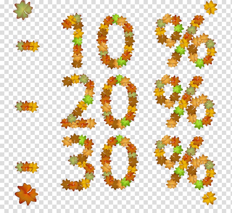 Percentage Numerical digit Leaf, Autumn leaves percentage sales figures transparent background PNG clipart