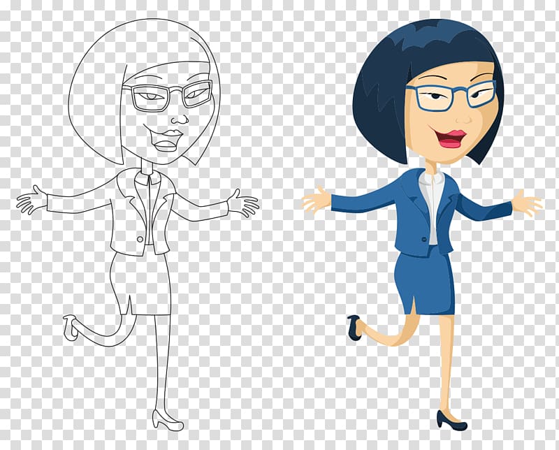 Career woman , Cartoon painted Asian career woman with short hair transparent background PNG clipart