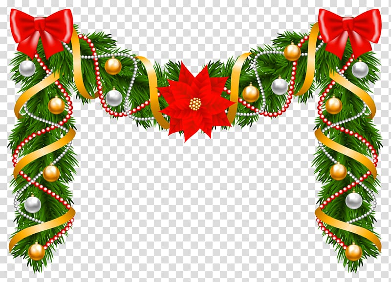 green, red, and yellow wreath and ribbon frame illustration, Christmas ornament Fir Christmas tree Pattern, Christmas Deco Garland transparent background PNG clipart