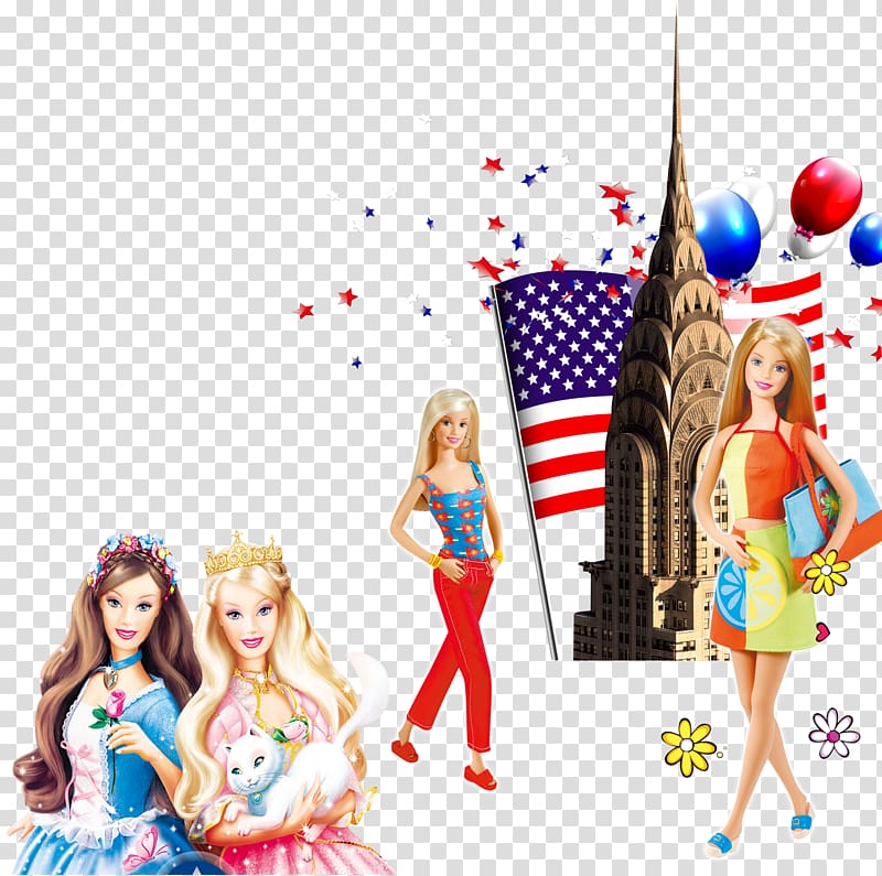United States Barbie Doll Balloon, US wind element material transparent background PNG clipart