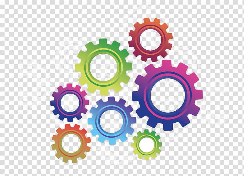 green, pink, blue, orange, and white gears illustration, Gear Color Icon, Color gears transparent background PNG clipart