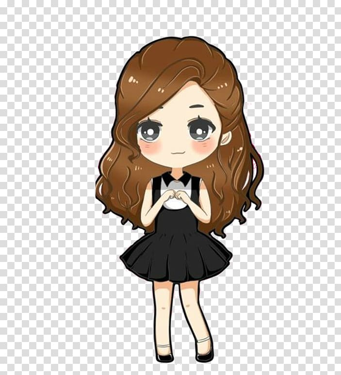 girl wearing black dress holding her both hand illustration, Girls Generation Chibi I Got a Boy FAN, Q diagram shy girl with long hair transparent background PNG clipart