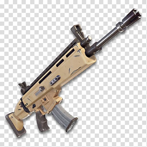 brown assault rifle , Fortnite Battle Royale FN SCAR Assault rifle Weapon, Scar transparent background PNG clipart