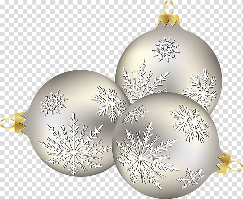 Christmas ornament Christmas decoration Snowflake, Silver Christmas ball transparent background PNG clipart