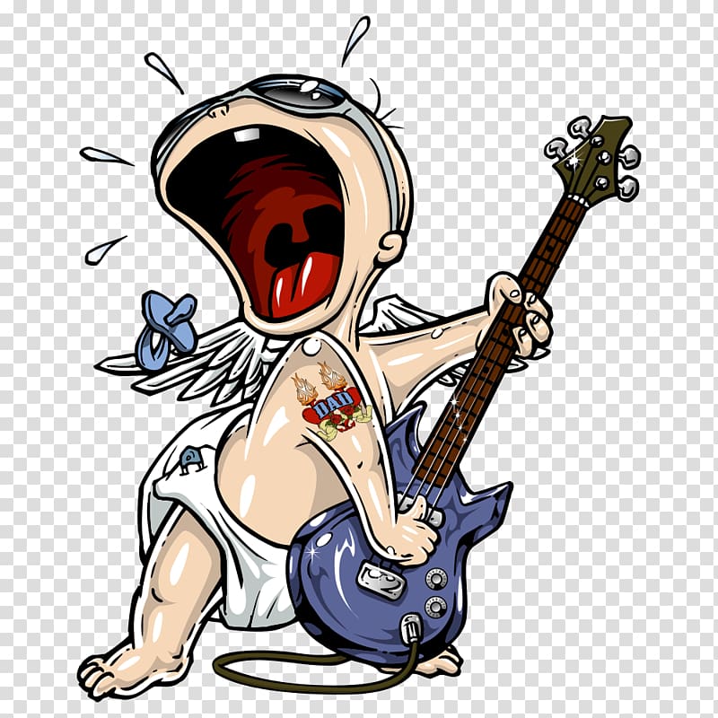baby playing guitar animated illustration, Rock transparent background PNG clipart