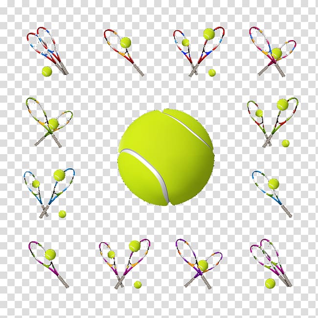 Tennis ball Green, Tennis racket transparent background PNG clipart