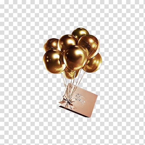 Balloon Gold, Gold balloon transparent background PNG clipart
