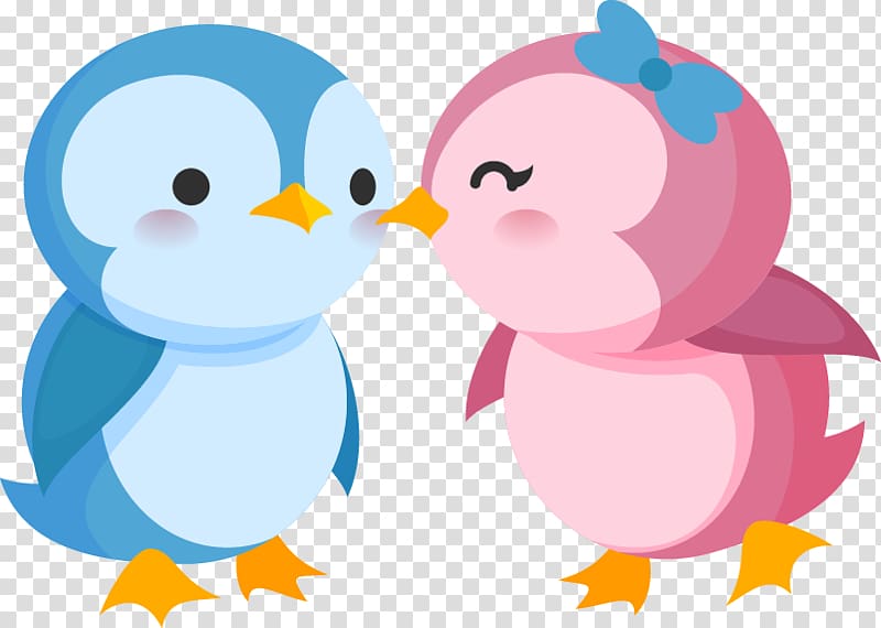 Penguin Euclidean couple, Cute cartoon bird pattern kiss transparent background PNG clipart