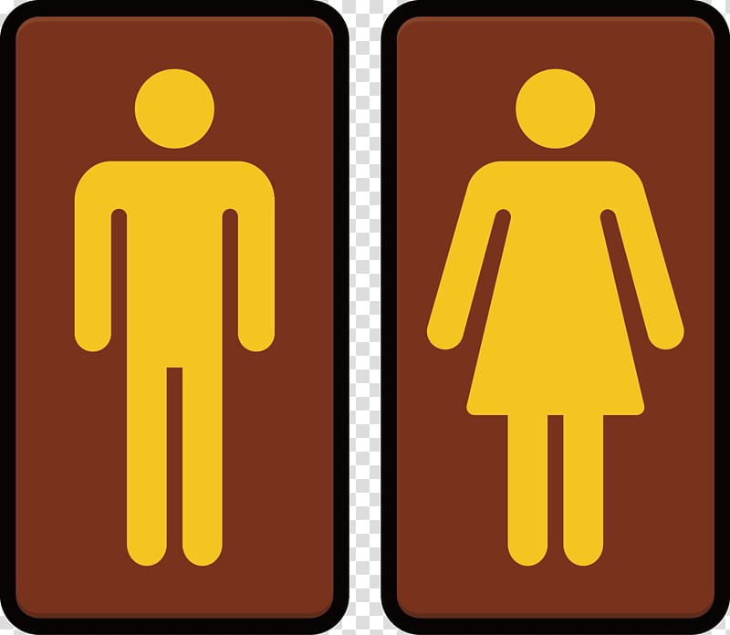 Unisex public toilet Bathroom Sign, creative design yellow male and female toilet transparent background PNG clipart