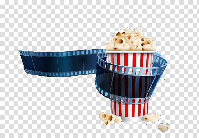 popcorn bucket and film reel, Discount theater Cinema Film 4K resolution, Cinema popcorn transparent background PNG clipart