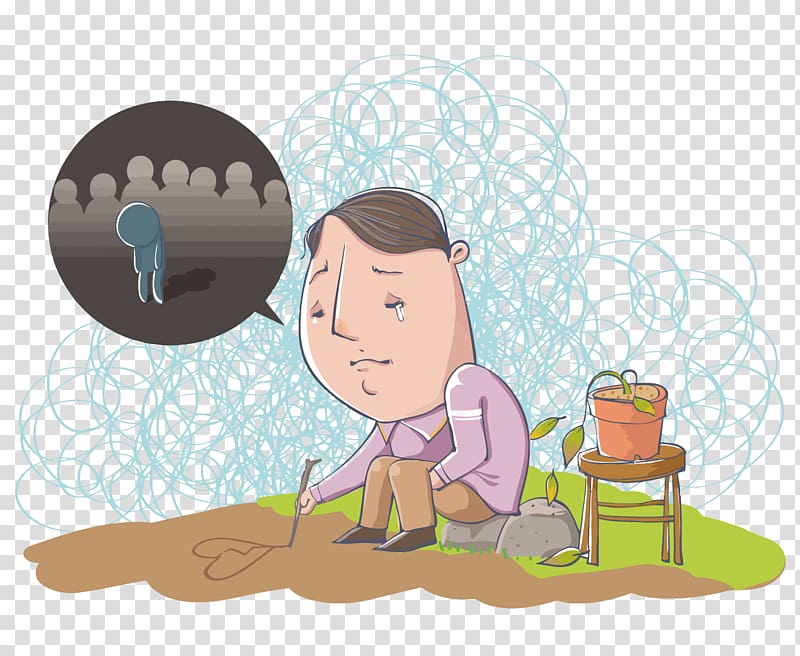 Cartoon Solitude Illustration, attention to mental health illustrations transparent background PNG clipart