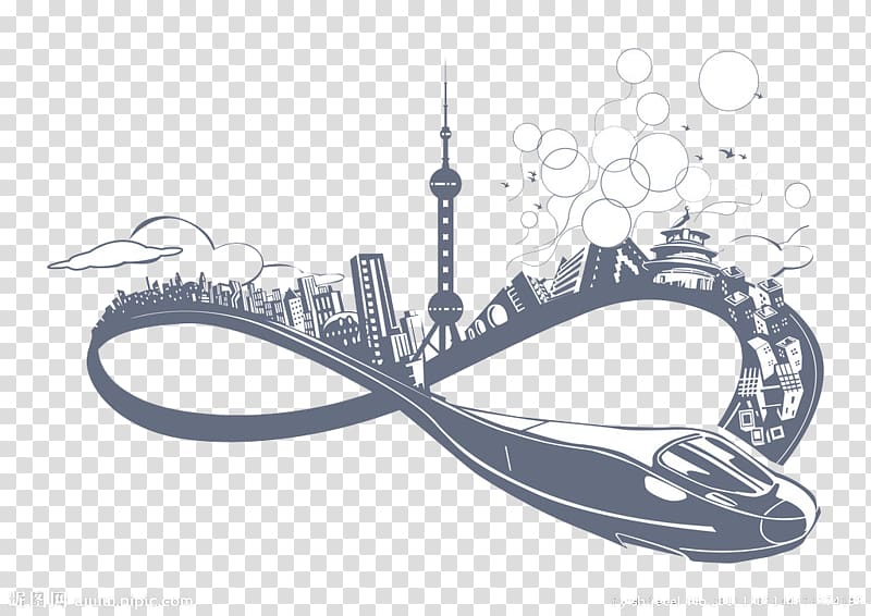 Oriental Pearl Tower Train Logo Silhouette, Hand-painted train transparent background PNG clipart