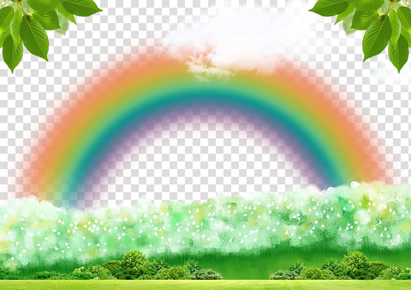 assorted-color rainbow and green leaf plants illustration, Forest Green Forest Green Rainbow, Rainbow Green Forest Decoration Background transparent background PNG clipart