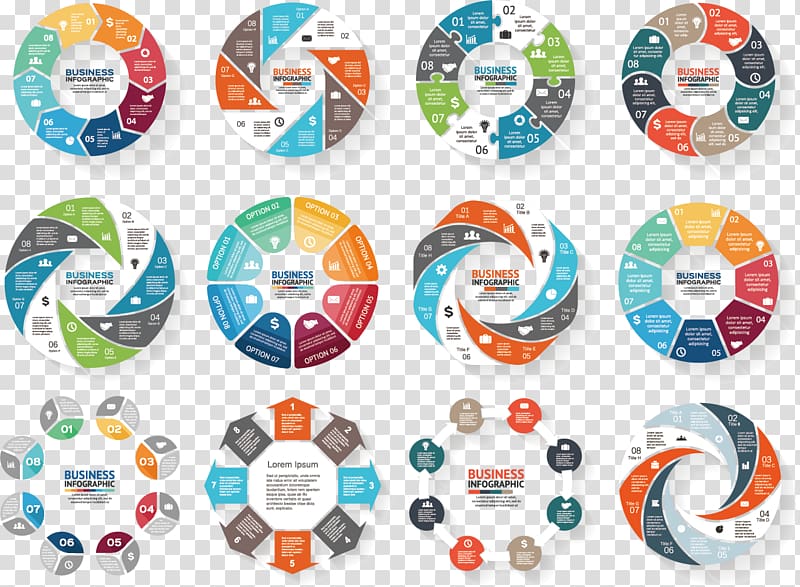 dozen business infographic arts, circle graph transparent background PNG clipart
