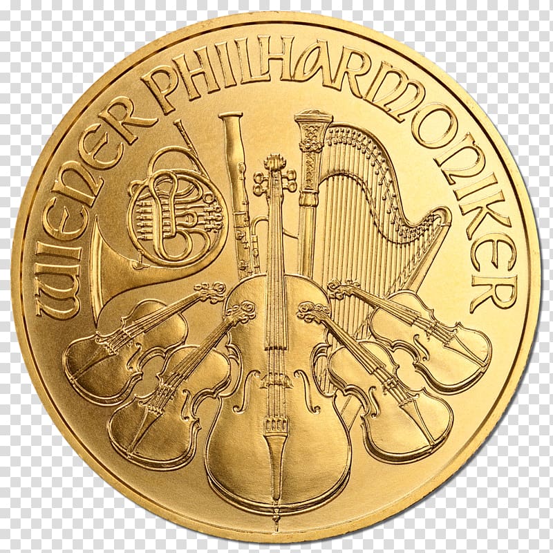 Austrian Silver Vienna Philharmonic Bullion coin Gold as an investment, Coin transparent background PNG clipart