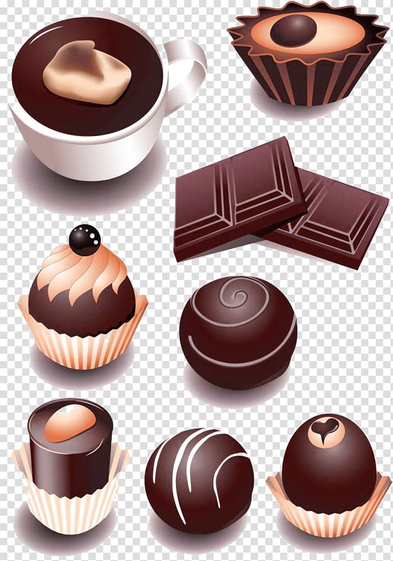 Chocolate cake Bonbon Chocolate pudding, Chocolate and coffee material transparent background PNG clipart