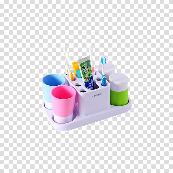 Mouthwash Toothbrush Gargling Toothpaste pump dispenser, Creative family of four toothbrush holder Tumbler Set transparent background PNG clipart