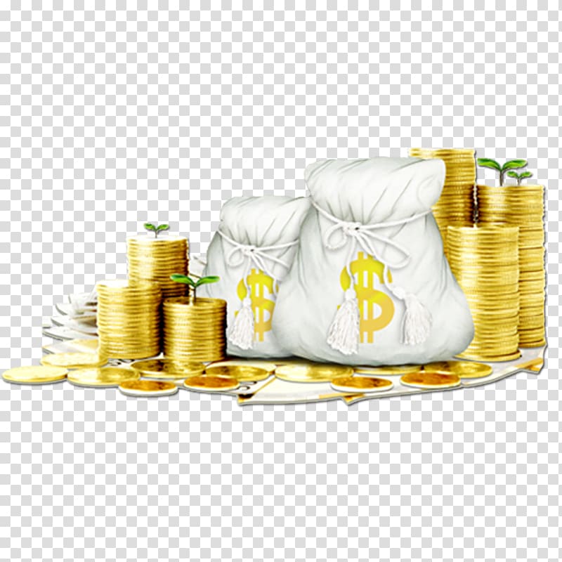 money bag illustration, Gold coin, Wealth of gold coins transparent background PNG clipart