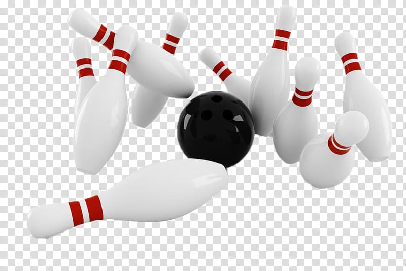 black bowling ball and white bowling pins illustration, 3d Bowling Strike Ten-pin bowling Bowling pin, White Bowling transparent background PNG clipart