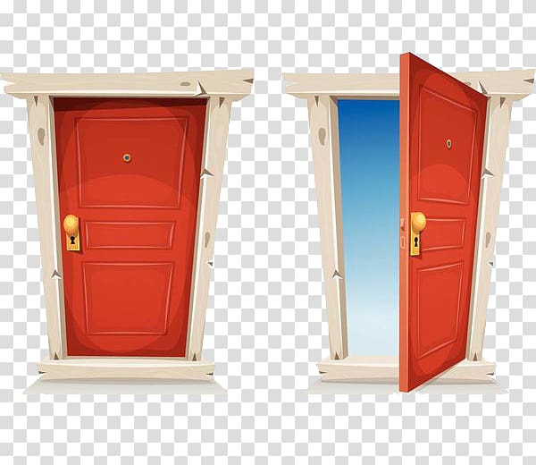 brown open and closed doors, Door Cartoon illustration Illustration, Open the closed 2 door transparent background PNG clipart